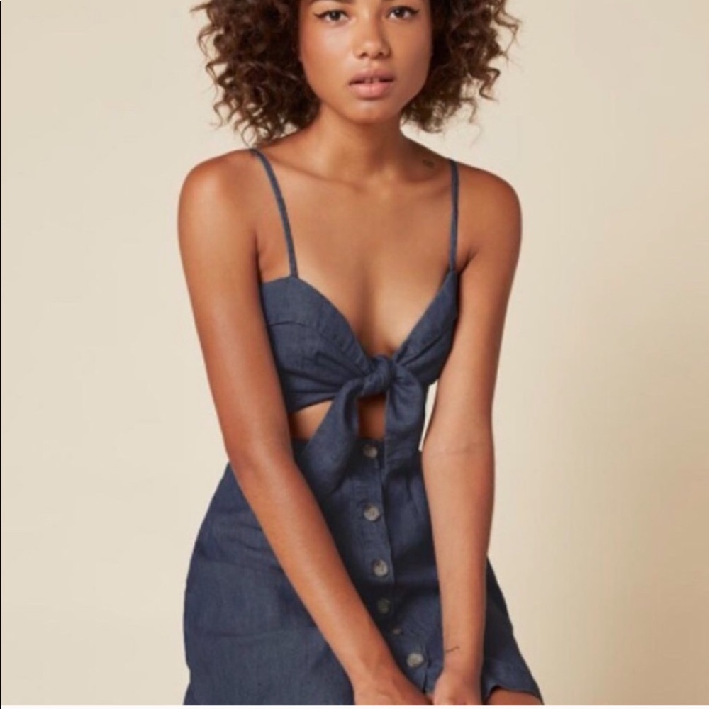 Reformation Miramar Tie-Front Dress Navy sz 2